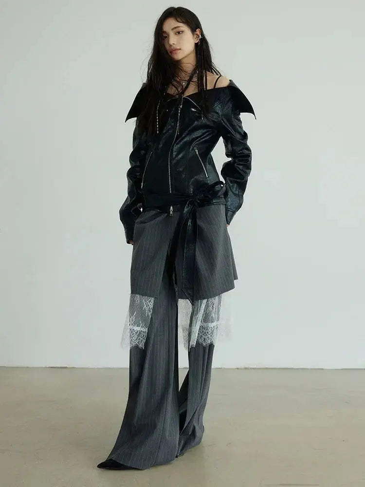 Shu Pinstripe Lace Skirt Pants by Marigold Shadows Marigold Shadows