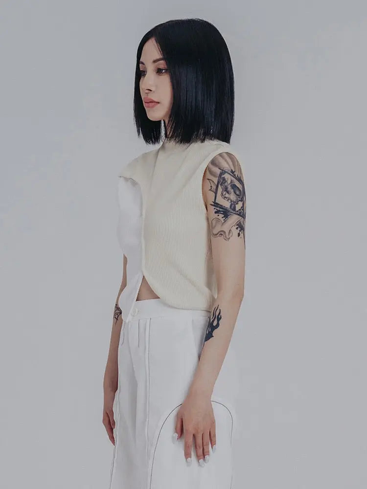 Slopee Irregular Crop Tank - Beige by Marigold Shadows Marigold Shadows