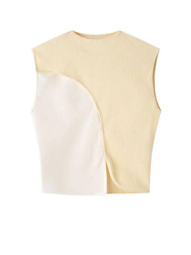 Slopee Irregular Crop Tank - Beige by Marigold Shadows Marigold Shadows