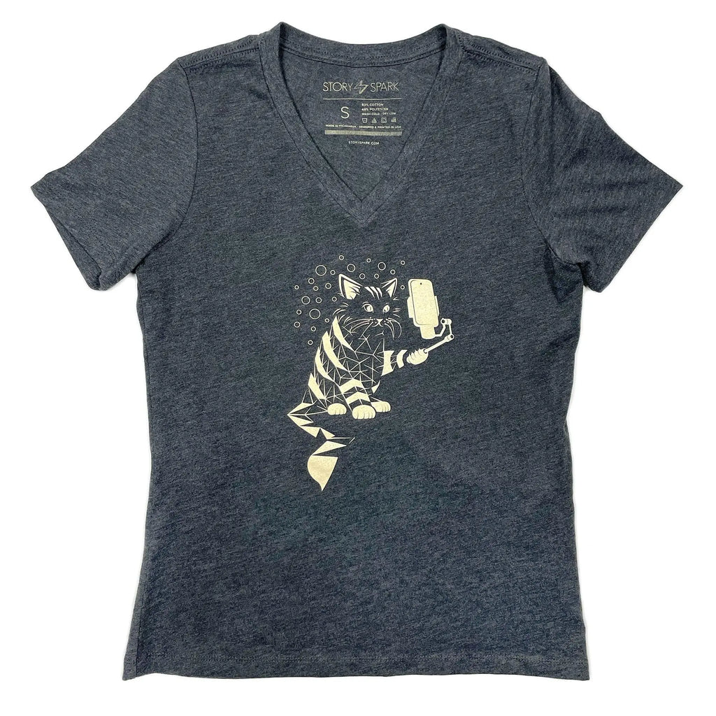 Snap Cat Womens V-neck T-shirt by STORY SPARK STORY SPARK