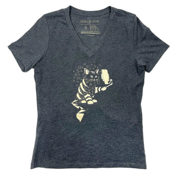 Snap Cat Womens V-neck T-shirt by STORY SPARK STORY SPARK