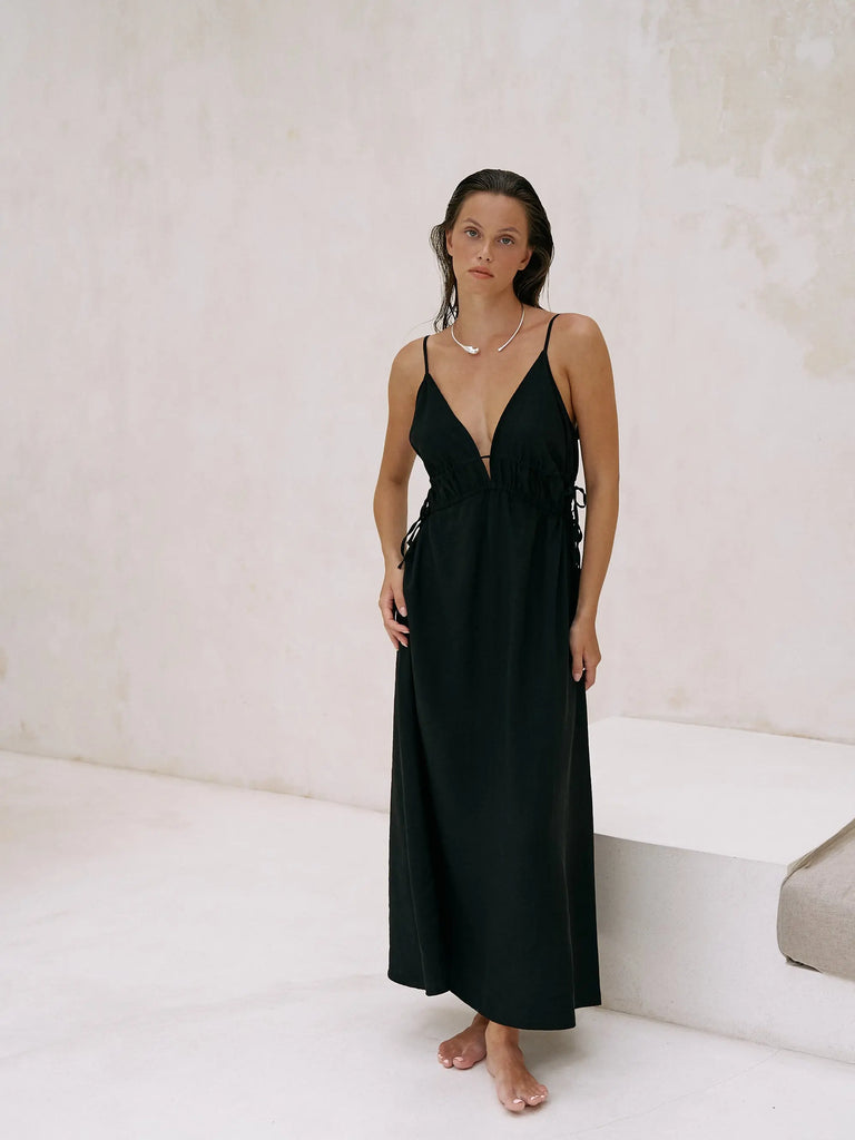 Sofia Ties Maxi Dress - Black by The Handloom The Handloom