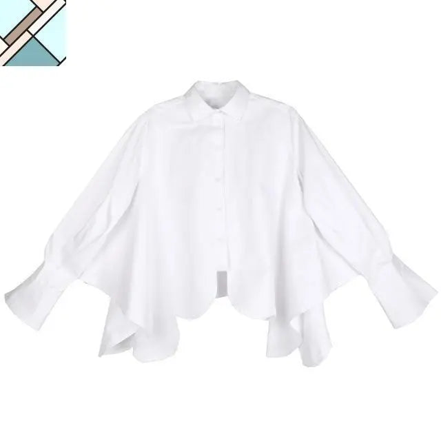 Sonoya Lapel Long Sleeve Irregular Hem Shirt by Marigold Shadows MARIGOLD SHADOWS