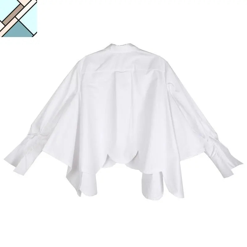 Sonoya Lapel Long Sleeve Irregular Hem Shirt by Marigold Shadows MARIGOLD SHADOWS