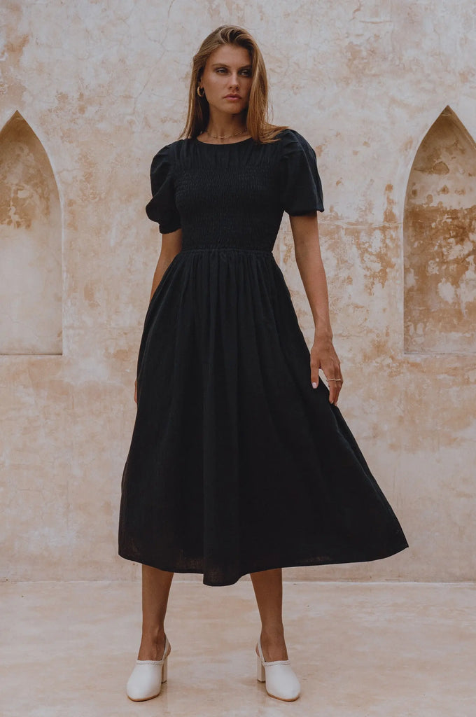 Sophie Smocked Linen Midi Dress by Bali Lane Bali Lane
