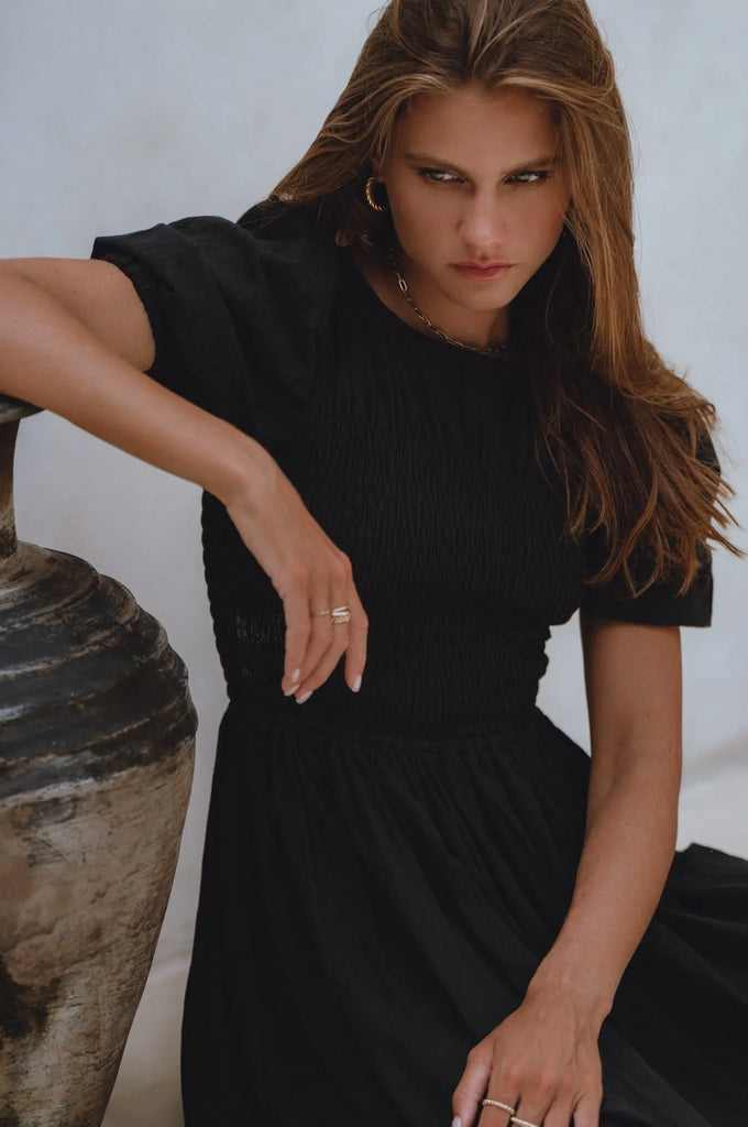 Sophie Smocked Linen Midi Dress by Bali Lane Bali Lane