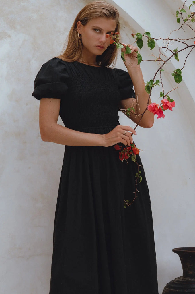 Sophie Smocked Linen Midi Dress by Bali Lane Bali Lane