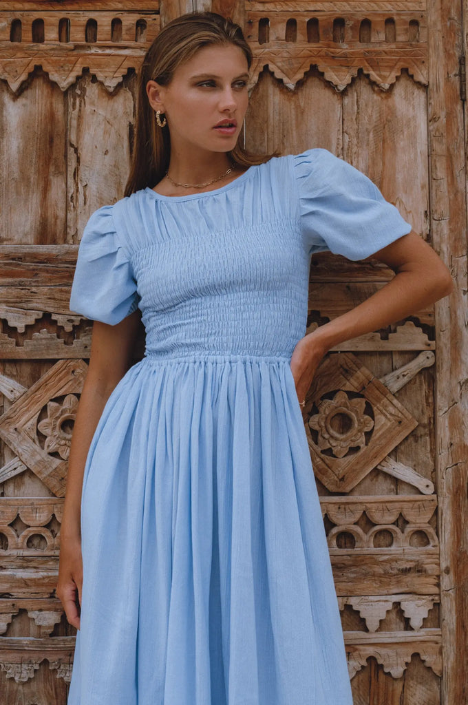 Sophie Smocked Linen Midi Dress by Bali Lane Bali Lane