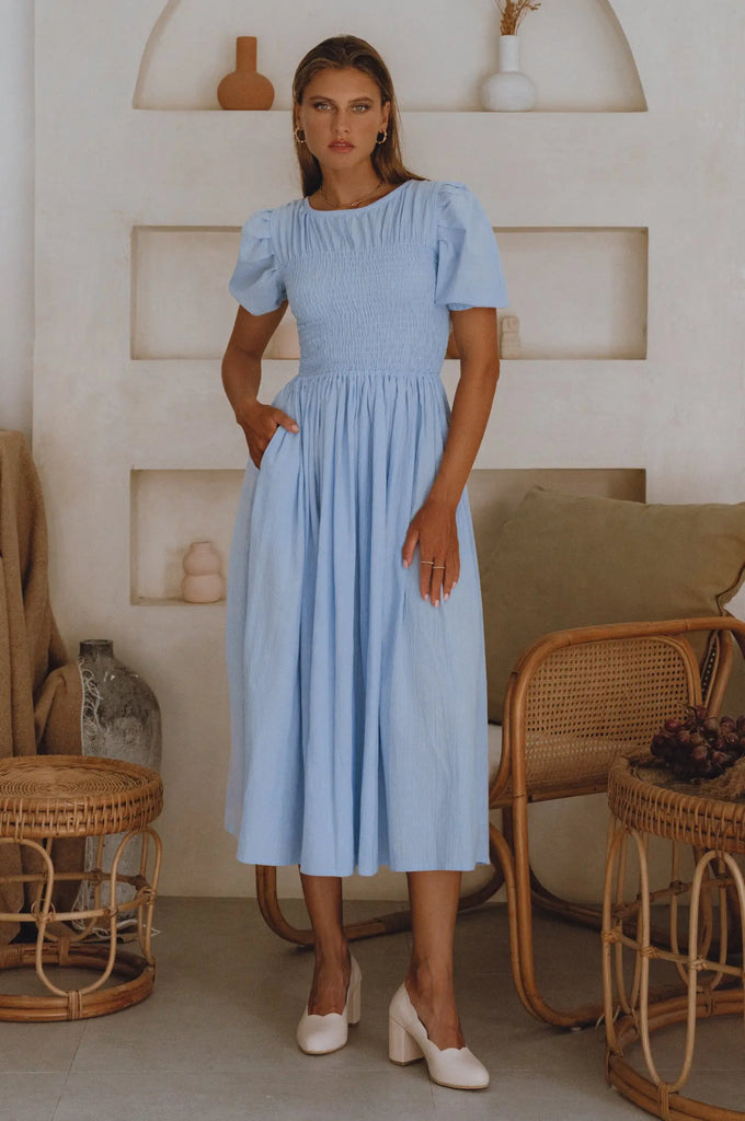 Sophie Smocked Linen Midi Dress by Bali Lane Bali Lane