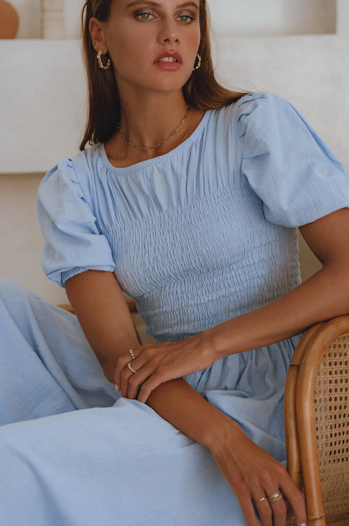 Sophie Smocked Linen Midi Dress by Bali Lane Bali Lane