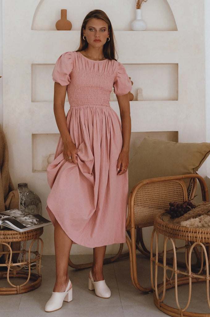 Sophie Smocked Linen Midi Dress by Bali Lane Bali Lane