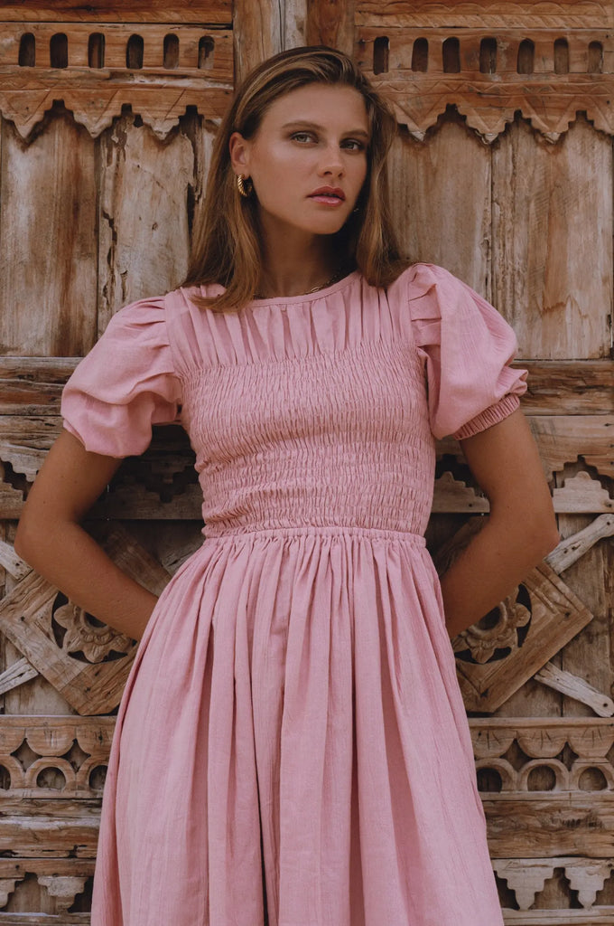 Sophie Smocked Linen Midi Dress by Bali Lane Bali Lane