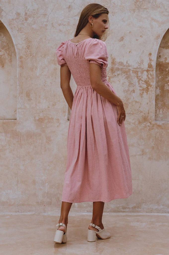 Sophie Smocked Linen Midi Dress by Bali Lane Bali Lane