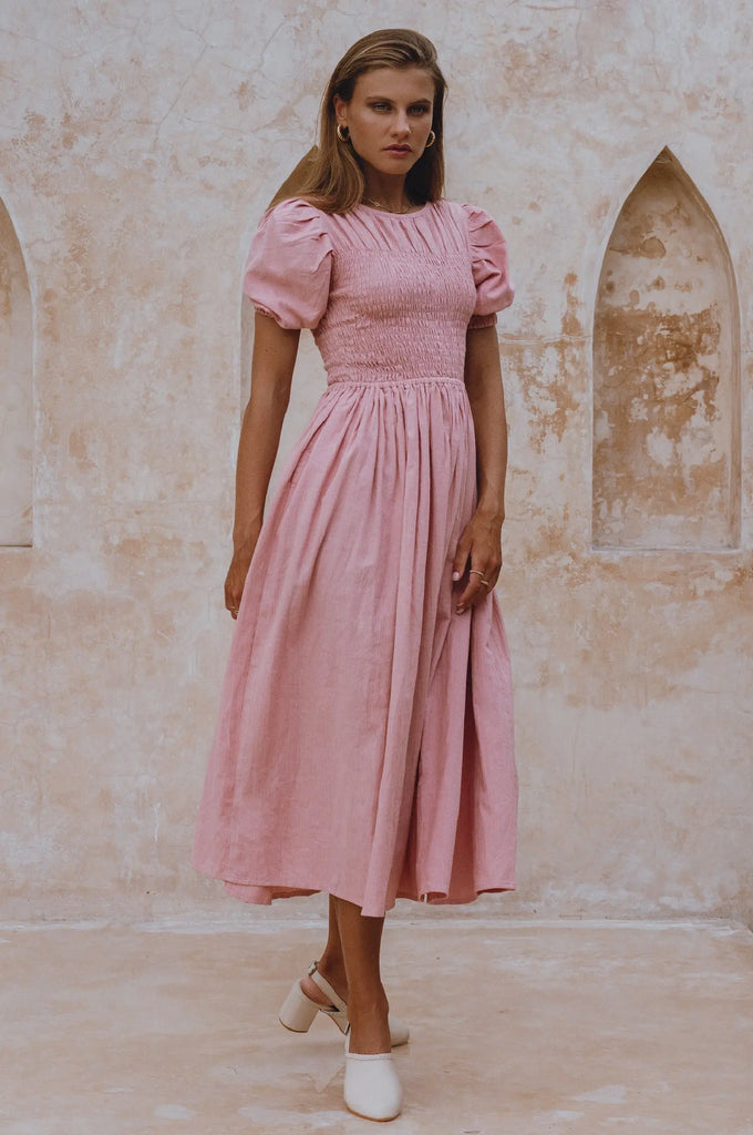 Sophie Smocked Linen Midi Dress by Bali Lane Bali Lane