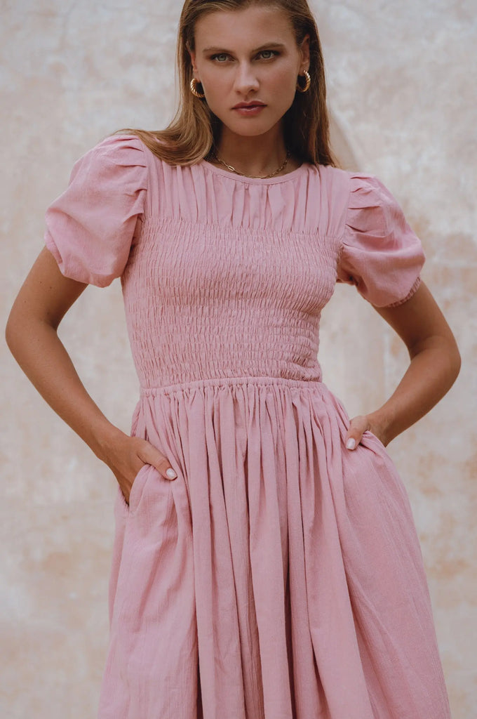 Sophie Smocked Linen Midi Dress by Bali Lane Bali Lane