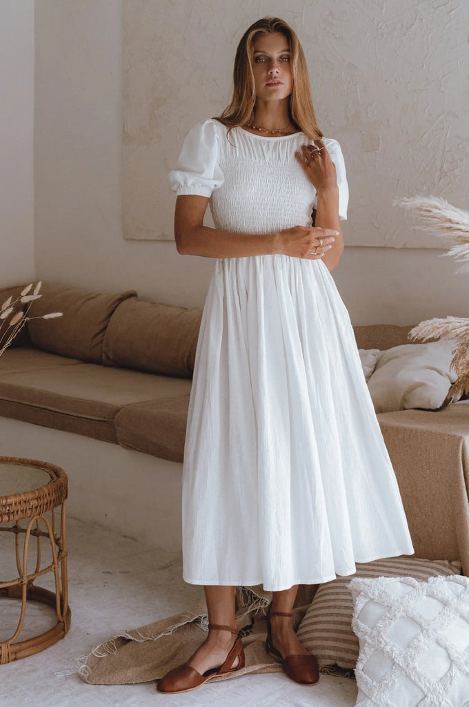 Sophie Smocked Linen Midi Dress by Bali Lane Bali Lane