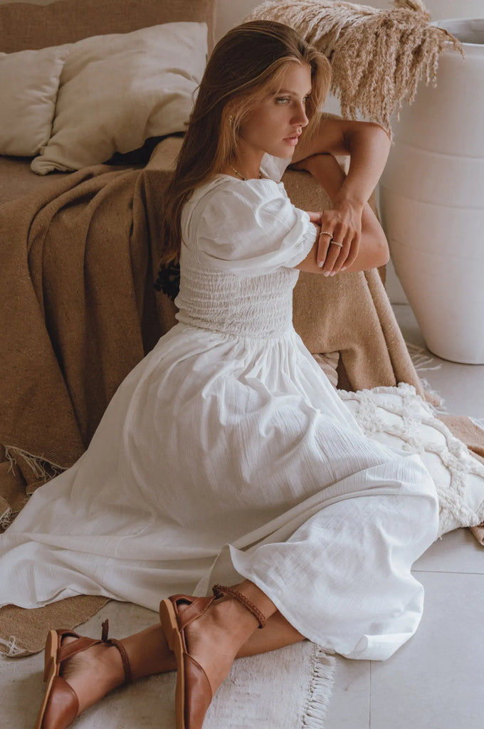 Sophie Smocked Linen Midi Dress by Bali Lane Bali Lane