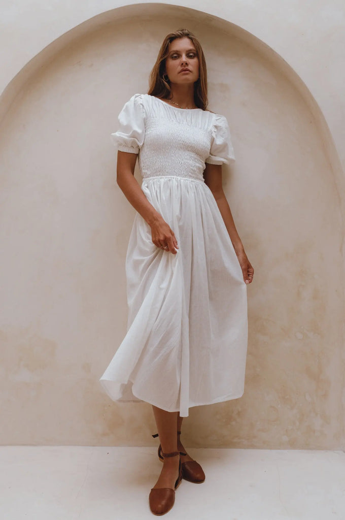 Sophie Smocked Linen Midi Dress by Bali Lane Bali Lane