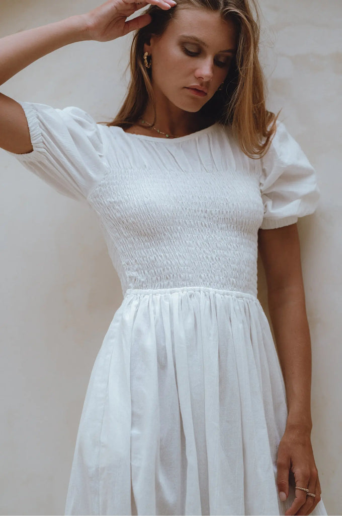Sophie Smocked Linen Midi Dress by Bali Lane Bali Lane