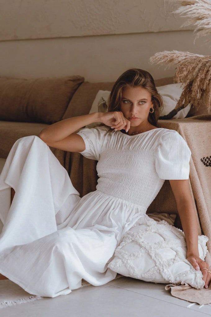 Sophie Smocked Linen Midi Dress by Bali Lane Bali Lane