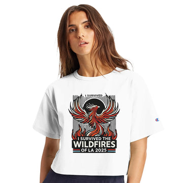 I Survived the Wildfires of LA Women's Cropped Heritage Crewneck T-Shirt - Ladiesse