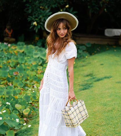 The Loretta Linen Jute Hat in Off White