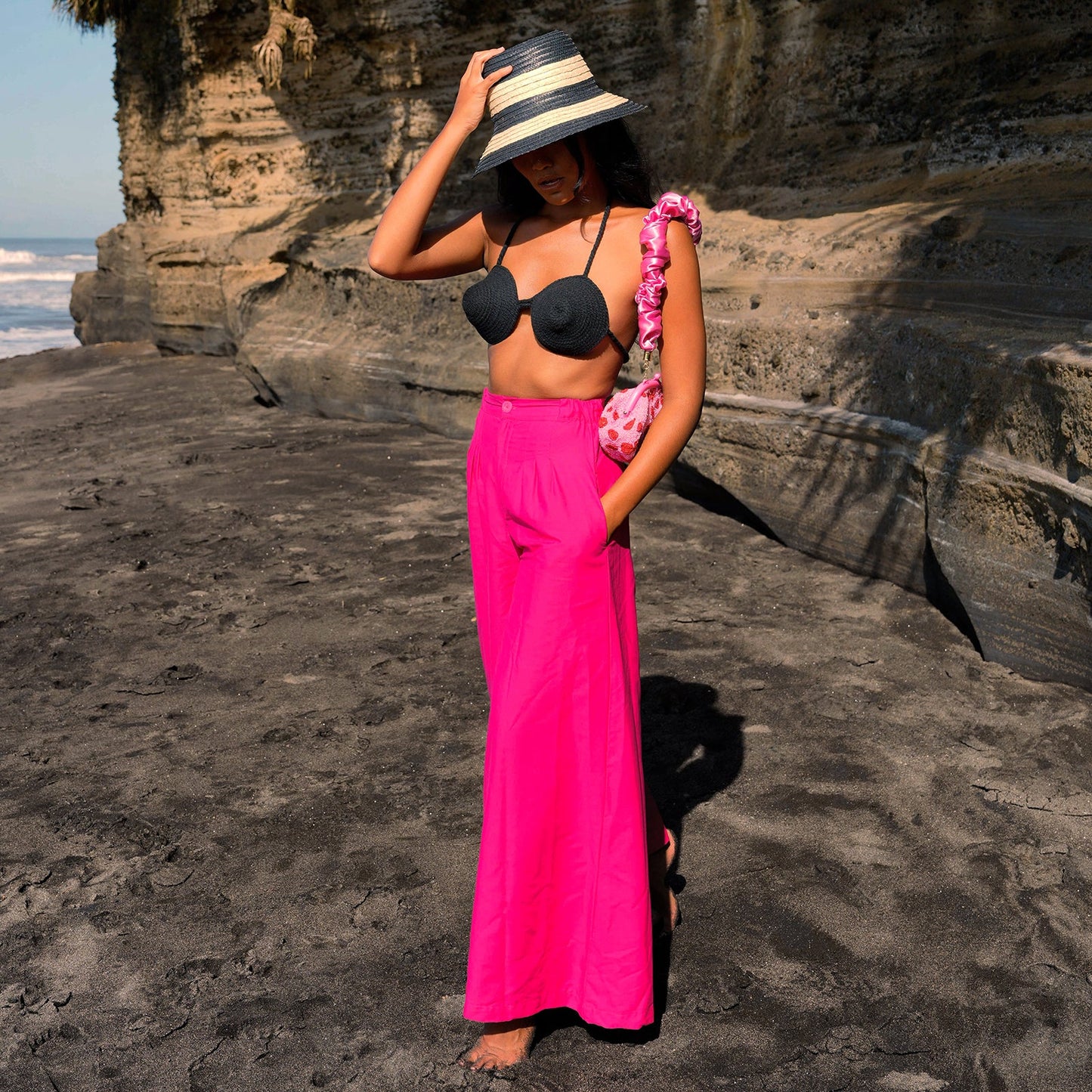 TAYLOR Wide-Leg Palazzo Pants in Hot Pink