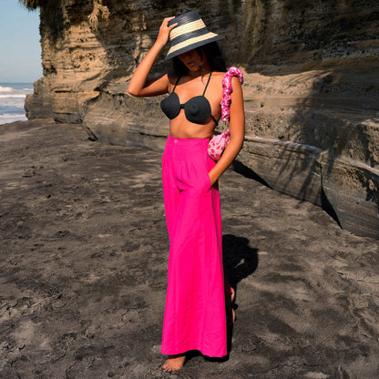 TAYLOR Wide-Leg Palazzo Pants in Hot Pink