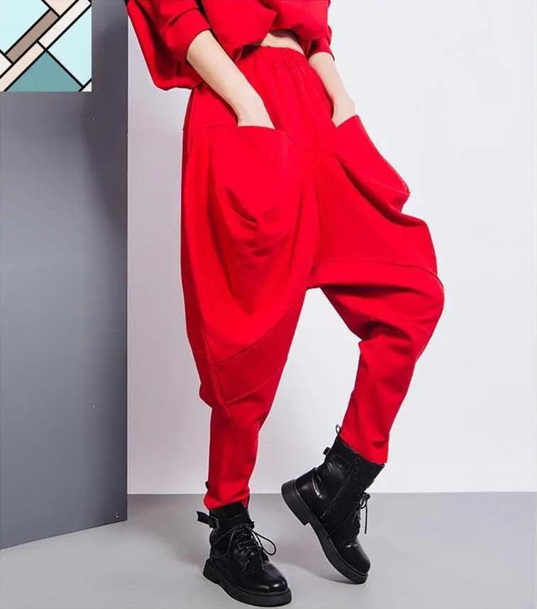 Tanaka Pocket High Waist Harem Pants - Red by Marigold Shadows MARIGOLD SHADOWS