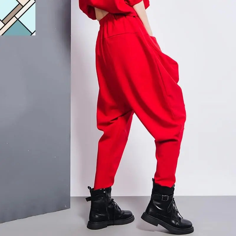 Tanaka Pocket High Waist Harem Pants - Red by Marigold Shadows MARIGOLD SHADOWS