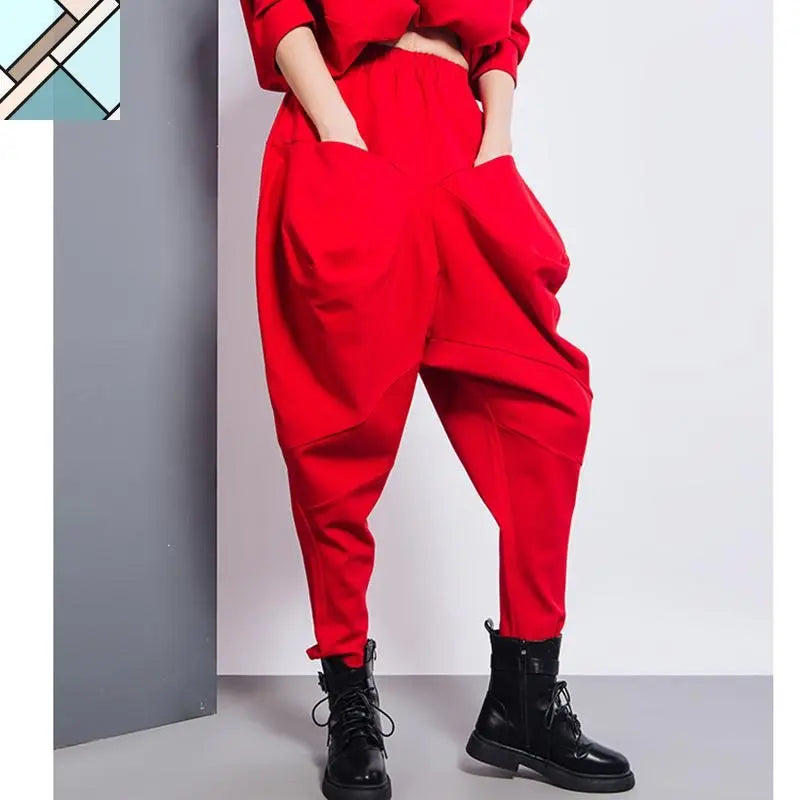 Tanaka Pocket High Waist Harem Pants - Red by Marigold Shadows MARIGOLD SHADOWS