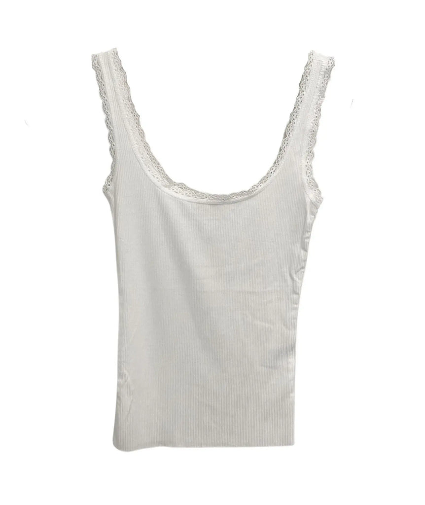 The Gabby Lace Trim White Tank by 8apart 8APART