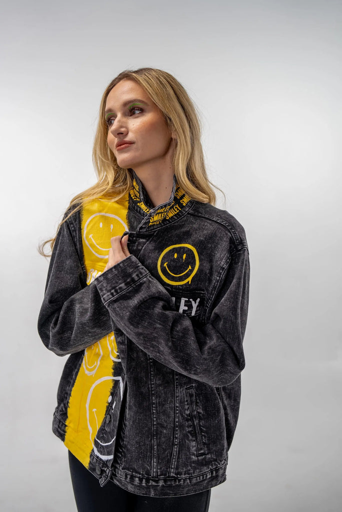 'The Smiley (Black) Denim' Painted Jacket by Wren + Glory Wren + Glory