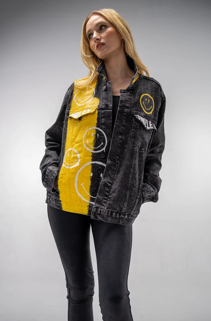 'The Smiley (Black) Denim' Painted Jacket by Wren + Glory Wren + Glory