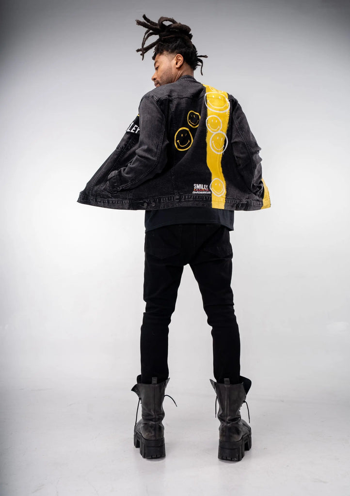 'The Smiley (Black) Denim' Painted Jacket by Wren + Glory Wren + Glory
