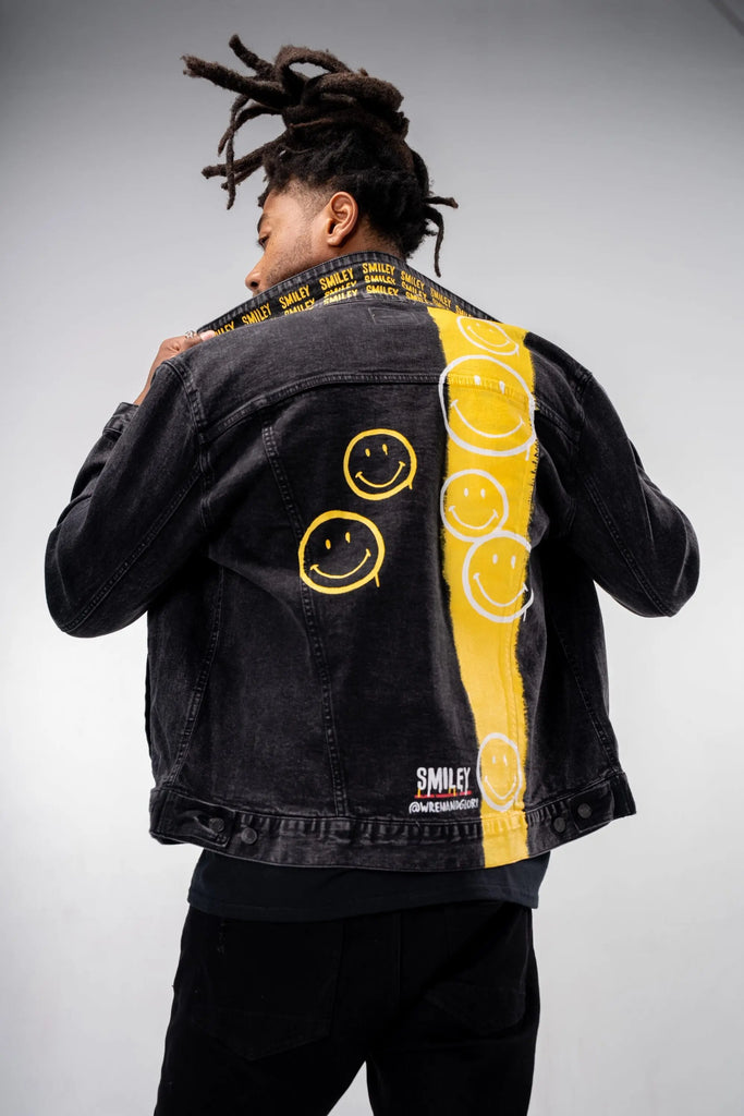 'The Smiley (Black) Denim' Painted Jacket by Wren + Glory Wren + Glory
