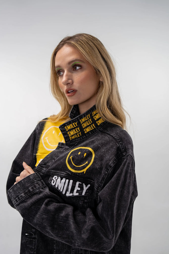 'The Smiley (Black) Denim' Painted Jacket by Wren + Glory Wren + Glory
