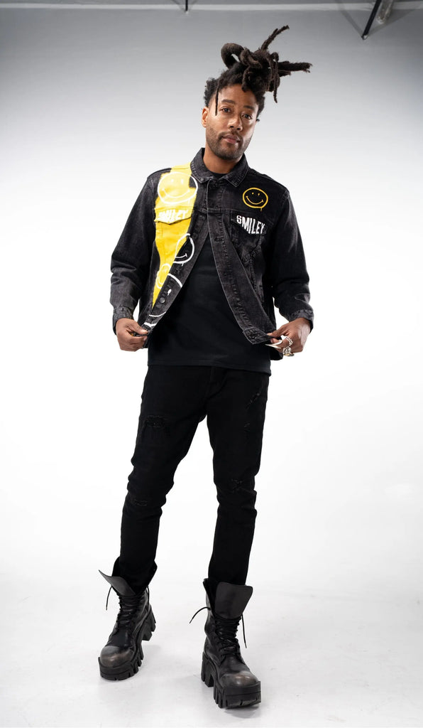 'The Smiley (Black) Denim' Painted Jacket by Wren + Glory Wren + Glory