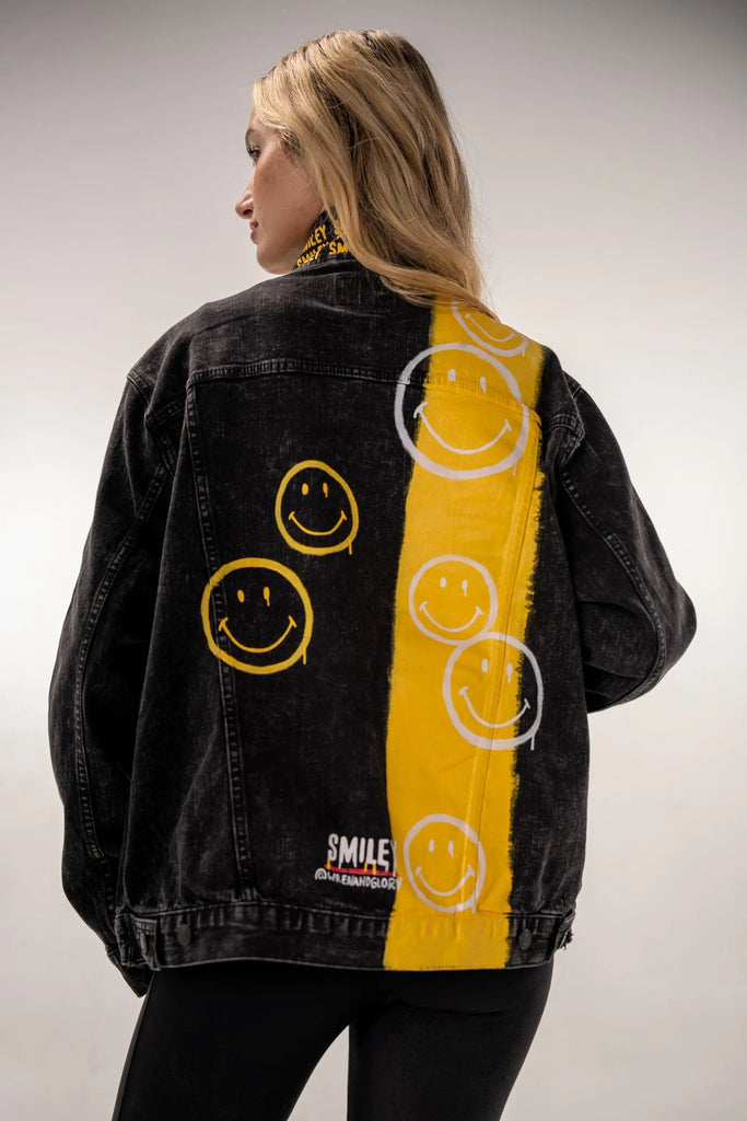 'The Smiley (Black) Denim' Painted Jacket by Wren + Glory Wren + Glory