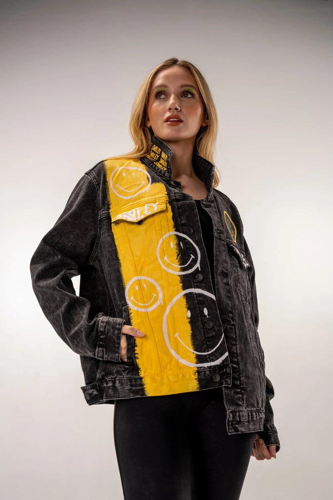 'The Smiley (Black) Denim' Painted Jacket by Wren + Glory Wren + Glory