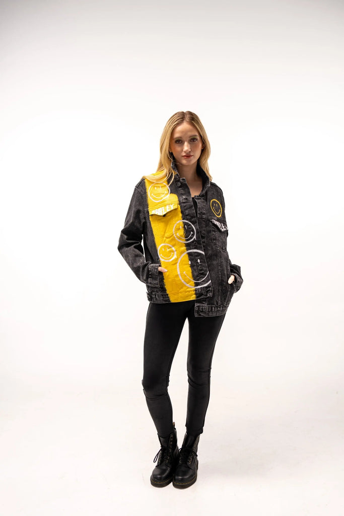 'The Smiley (Black) Denim' Painted Jacket by Wren + Glory Wren + Glory