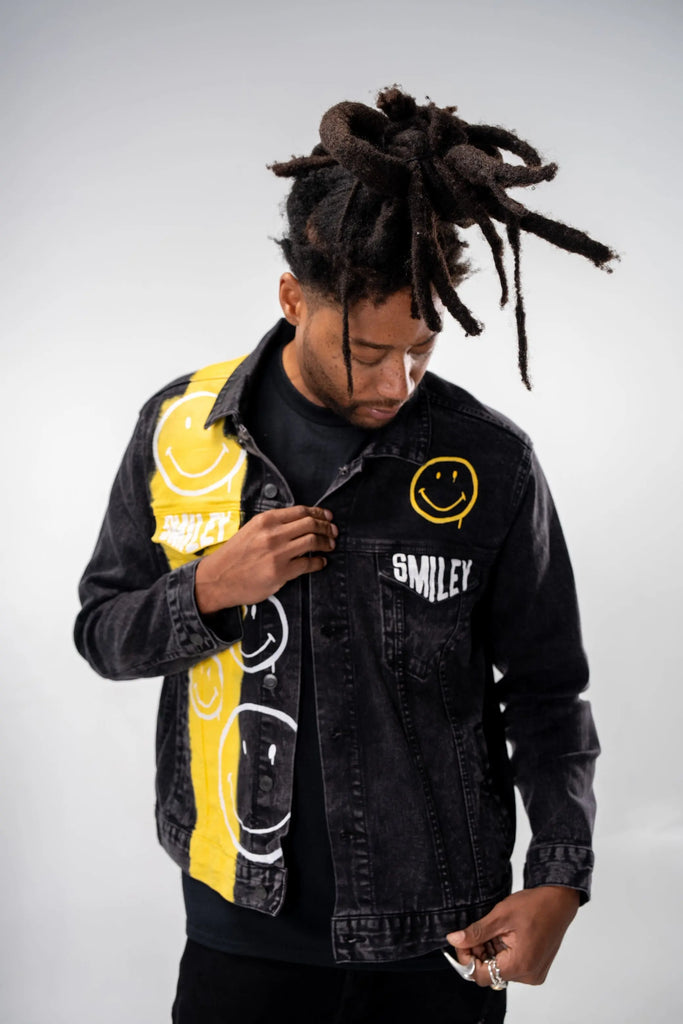 'The Smiley (Black) Denim' Painted Jacket by Wren + Glory Wren + Glory