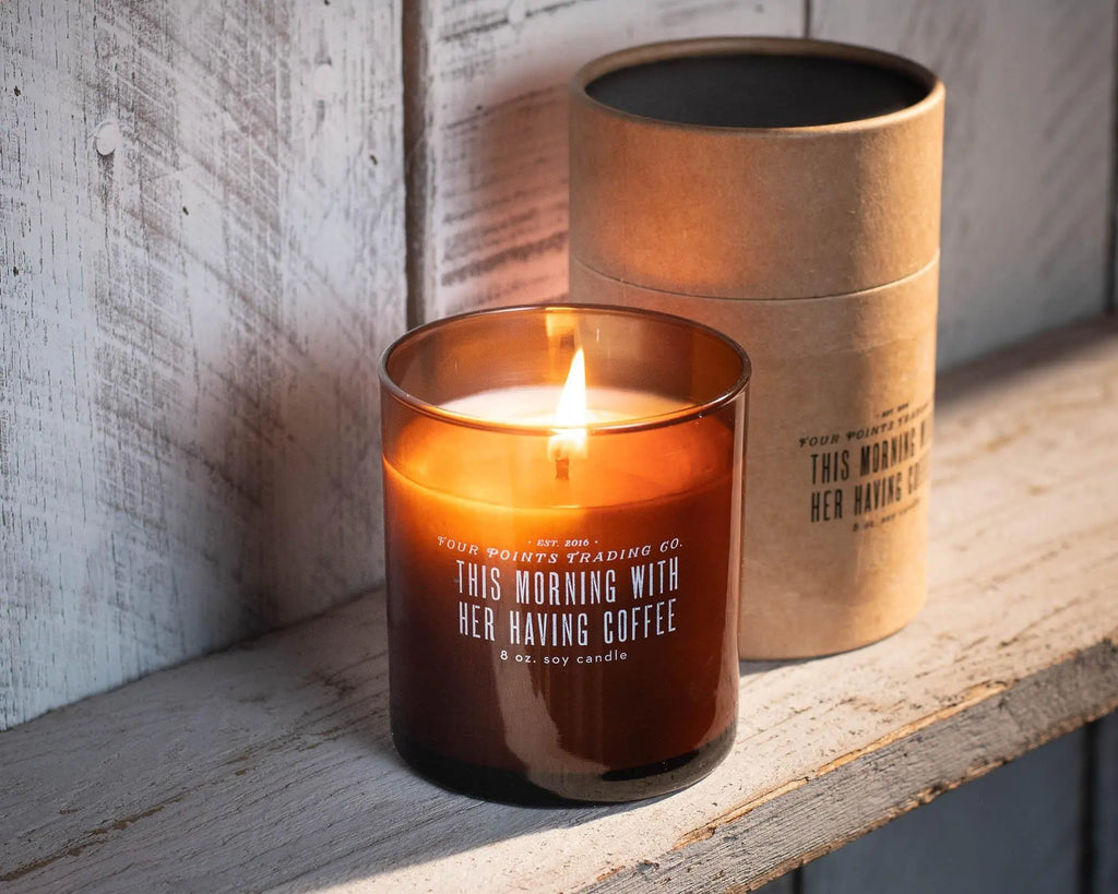 This Morning With Her Having Coffee 8oz Soy Scented Candle by Four Points Trading Co. FOUR POINTS TRADING CO.