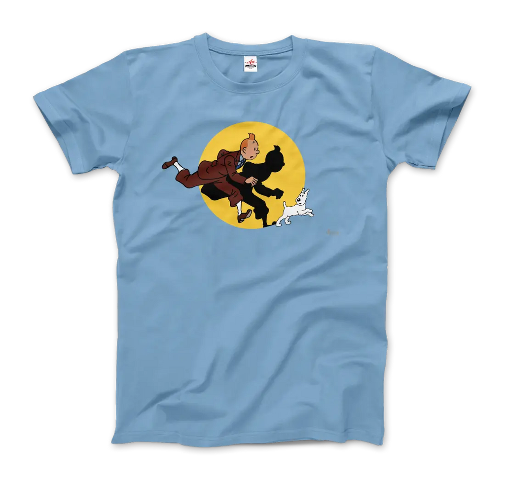 Tintin and Snowy (Milou) Getting Hit By A Spotlight T-Shirt by Art-O-Rama Shop ART-O-RAMA-SHOP