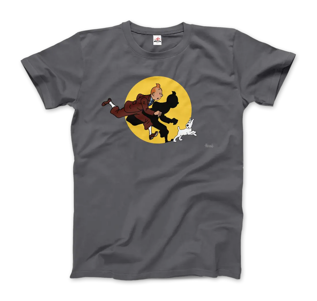Tintin and Snowy (Milou) Getting Hit By A Spotlight T-Shirt by Art-O-Rama Shop ART-O-RAMA-SHOP