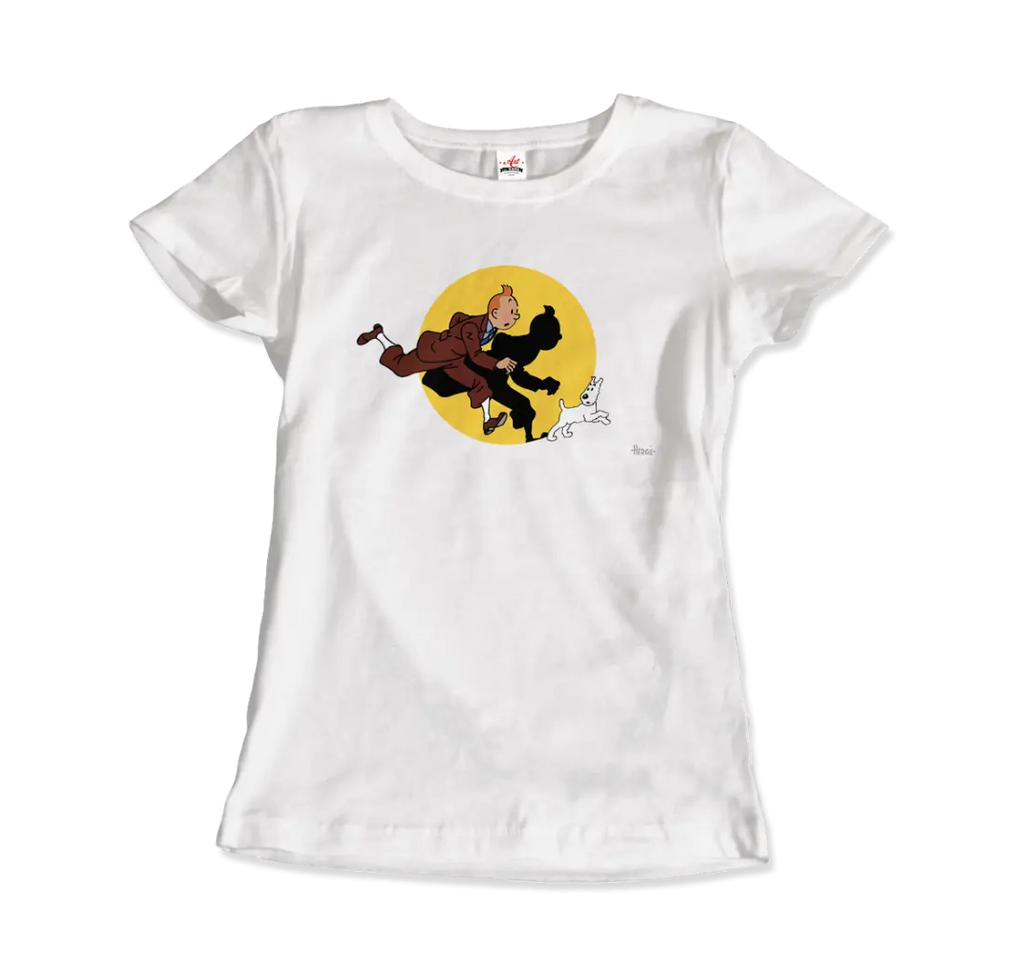 Tintin and Snowy (Milou) Getting Hit By A Spotlight T-Shirt by Art-O-Rama Shop ART-O-RAMA-SHOP