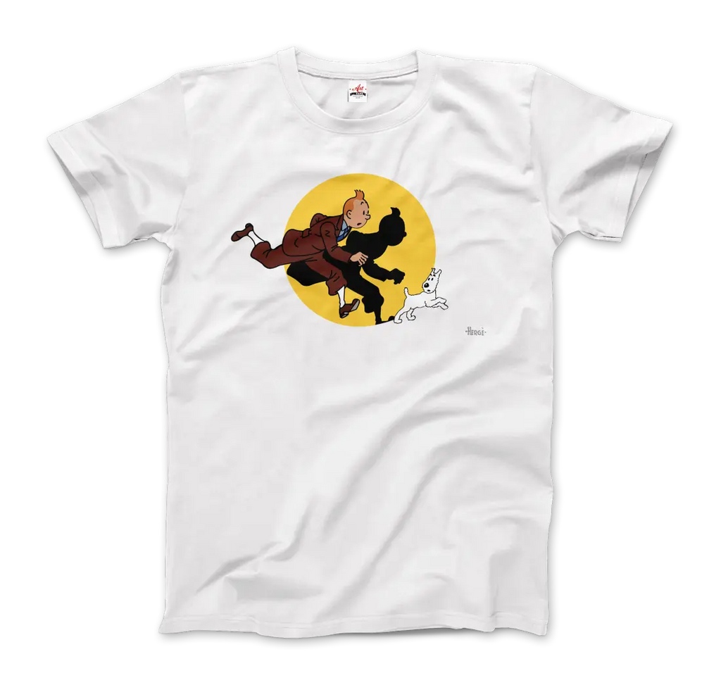 Tintin and Snowy (Milou) Getting Hit By A Spotlight T-Shirt by Art-O-Rama Shop ART-O-RAMA-SHOP
