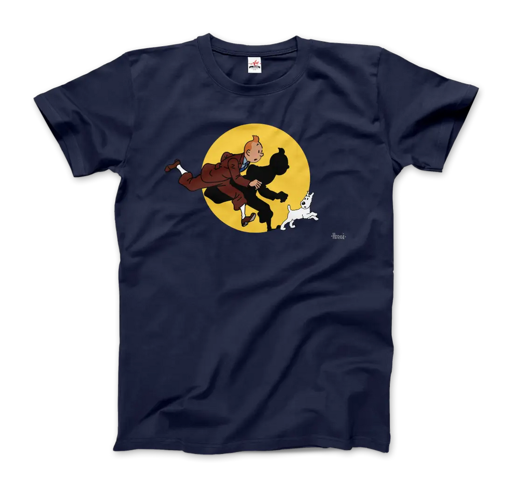 Tintin and Snowy (Milou) Getting Hit By A Spotlight T-Shirt by Art-O-Rama Shop ART-O-RAMA-SHOP
