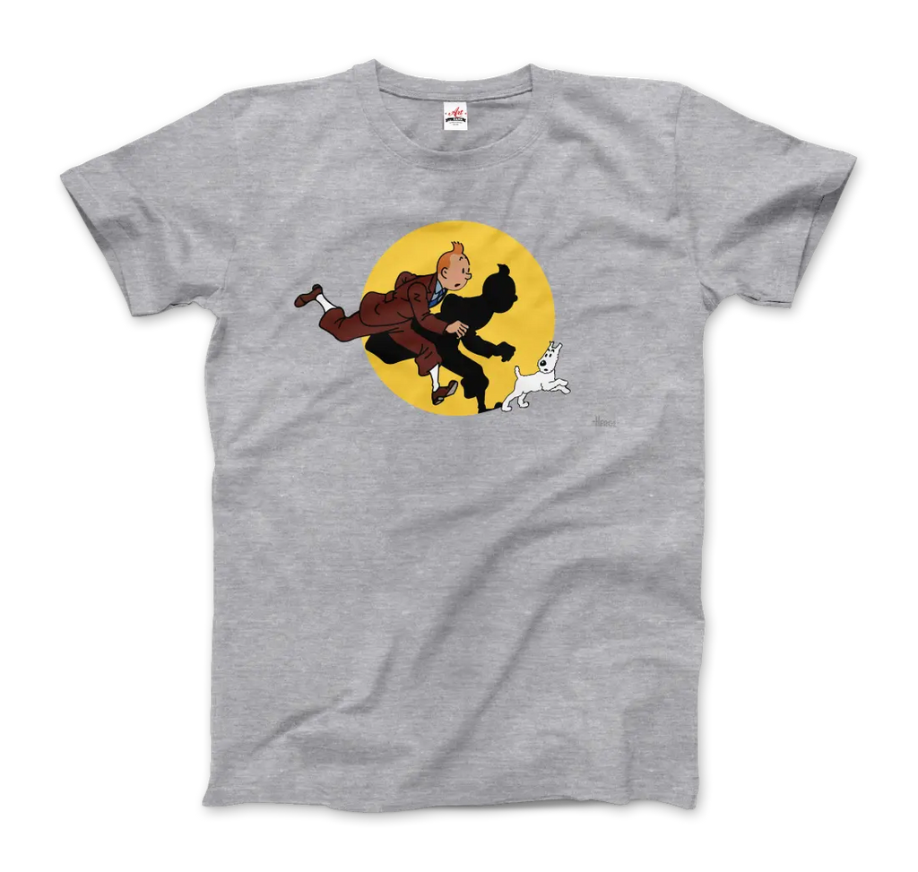 Tintin and Snowy (Milou) Getting Hit By A Spotlight T-Shirt by Art-O-Rama Shop ART-O-RAMA-SHOP