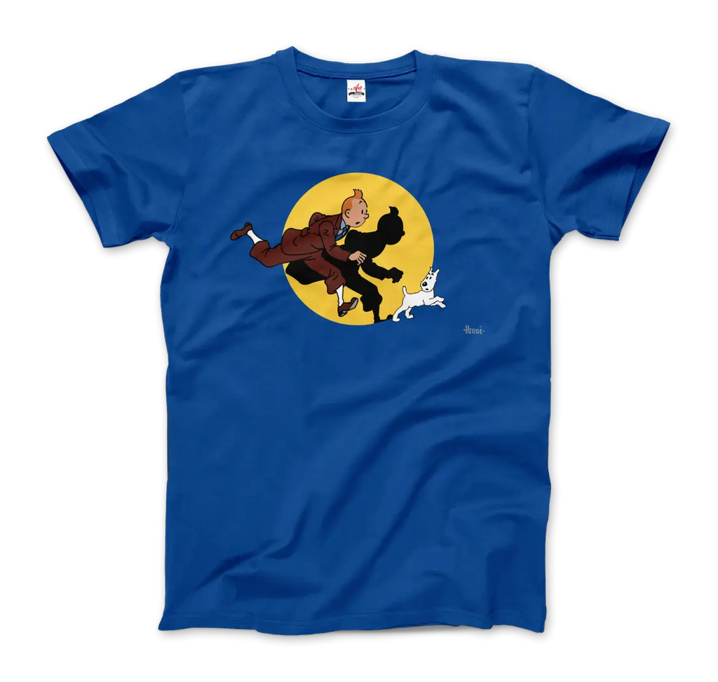 Tintin and Snowy (Milou) Getting Hit By A Spotlight T-Shirt by Art-O-Rama Shop ART-O-RAMA-SHOP